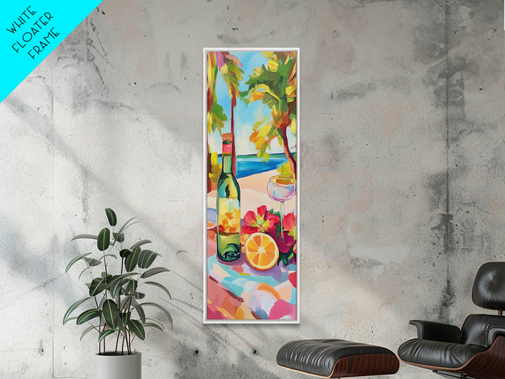 Tropical Wine Bottle And Citrus Still Life Wall Art, Beach House Decor, Coastal Kitchen Art, Summer Bar Cart Canvas Print