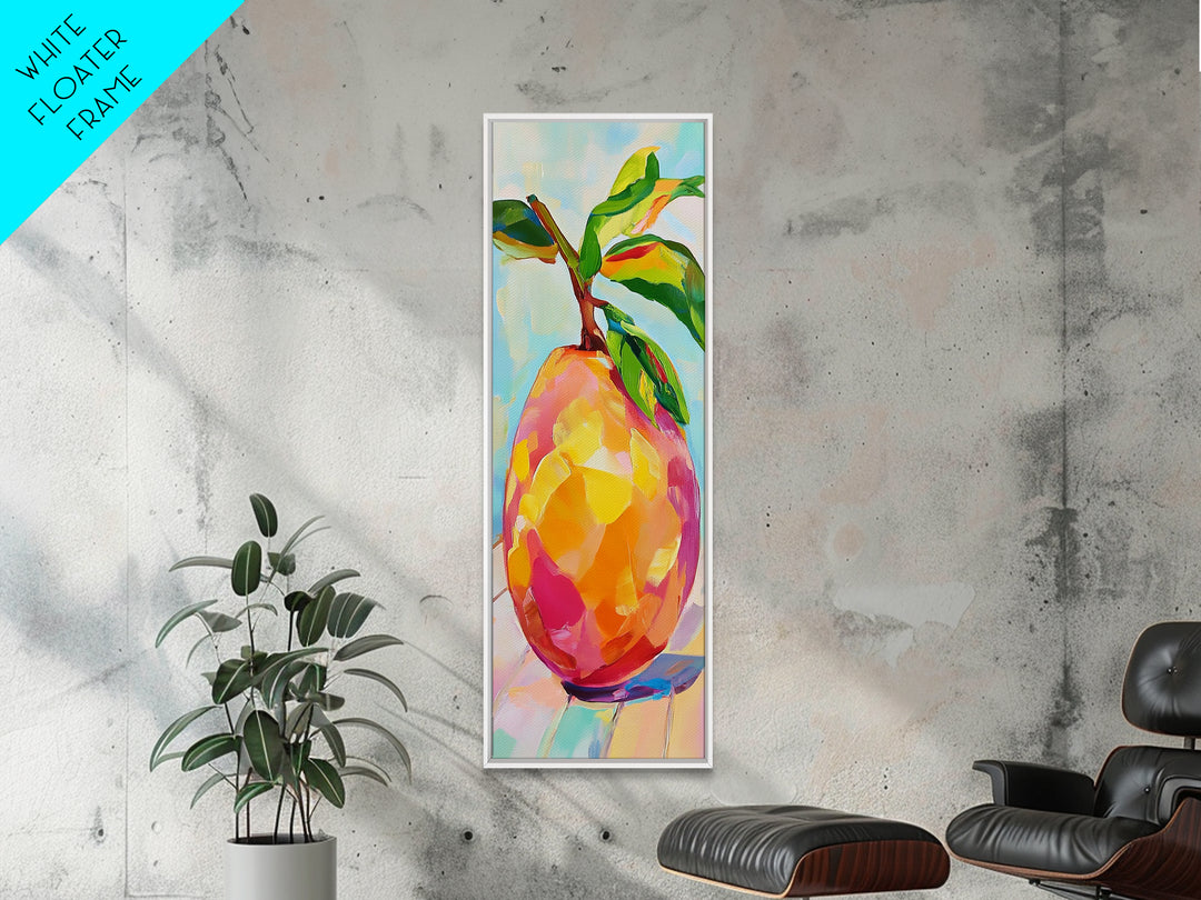 Bright Mango Fruit Painting Wall Art, Colorful Kitchen Decor, Tropical Botanical Art Print, Farmhouse Kitchen Canvas Print
