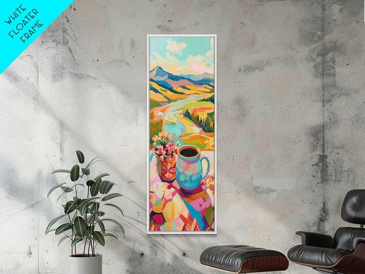 Mountain Valley Coffee Mug Landscape Wall Art, Colorful Nature Painting, Cozy Kitchen Decor, Housewarming Gift Canvas Print