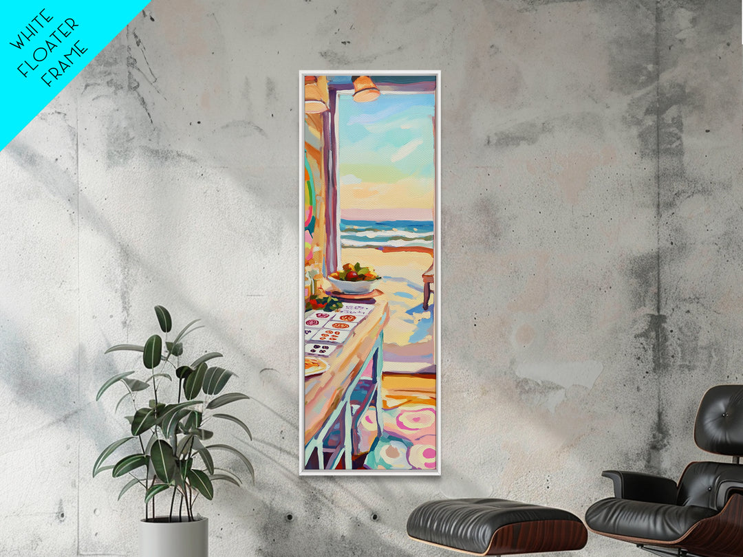 Sunny Ocean View Art Studio Wall Art, Coastal Craft Room Canvas Print, Beach House Decor For Creative Office And Kitchen