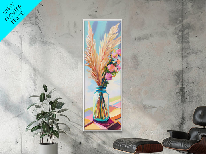 Pampas Grass In Blue Mason Jar Canvas Print, Boho Floral Wall Art, Neutral Home Decor, Rustic Bedroom Decor, Gift For Her