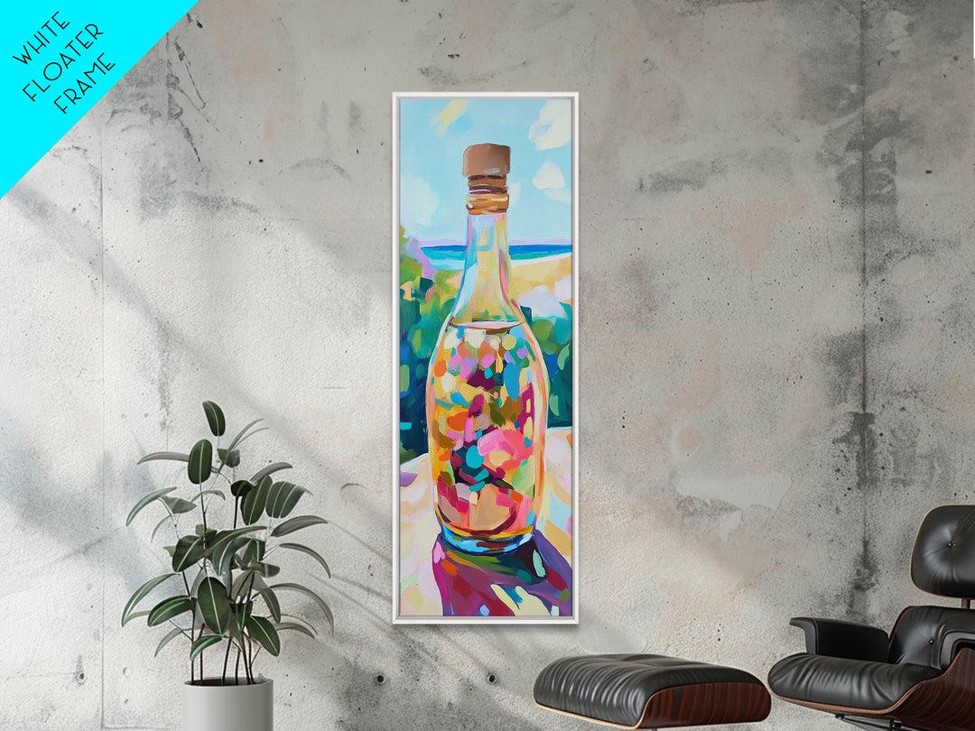 Colorful Sea Glass Bottle On Sunny Beach Wall Art, Coastal Canvas Wall Art, Beach House Decor, Vibrant Kitchen Art Print