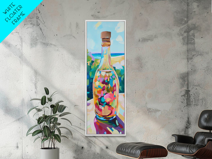 Colorful Sea Glass Bottle On Sunny Beach Wall Art, Coastal Canvas Wall Art, Beach House Decor, Vibrant Kitchen Art Print