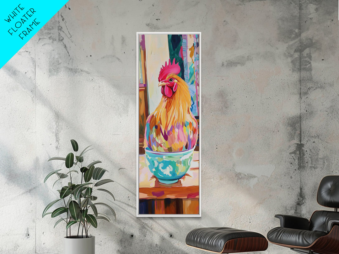 Whimsical Rooster In Teacup Wall Art, Farmhouse Kitchen Canvas Print, Colorful Chicken Decor, Rustic Country Art Gift Idea