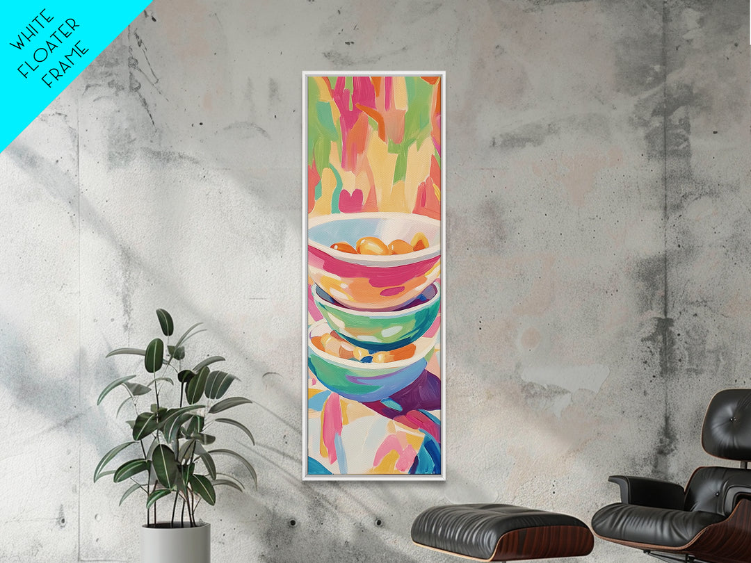 Stacked Colorful Bowls Wall Art, Bright Kitchen Canvas Print, Citrus Still Life Decor, Dopamine Dining Room Art Print Gift