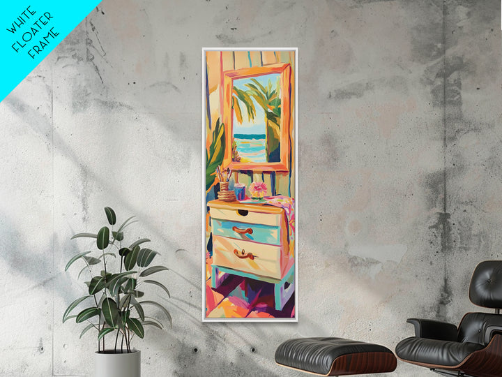 Coastal Vanity Mirror Wall Art, Beach House Canvas Print, Palm Tree Ocean Decor, Tropical Bedroom Wall Decor Gift For Her