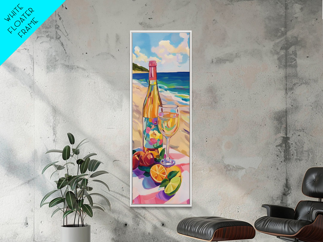 Champagne Bottle And Glass On Tropical Beach Canvas Print, Coastal Wall Art, Kitchen Decor, Wine Lover Gift, Summer Vibes Decor