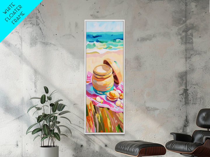 Open Honey Jar With Lemons On Sunny Beach Wall Art, Coastal Kitchen Canvas Print, Foodie Wall Art, Beach House Decor Gift