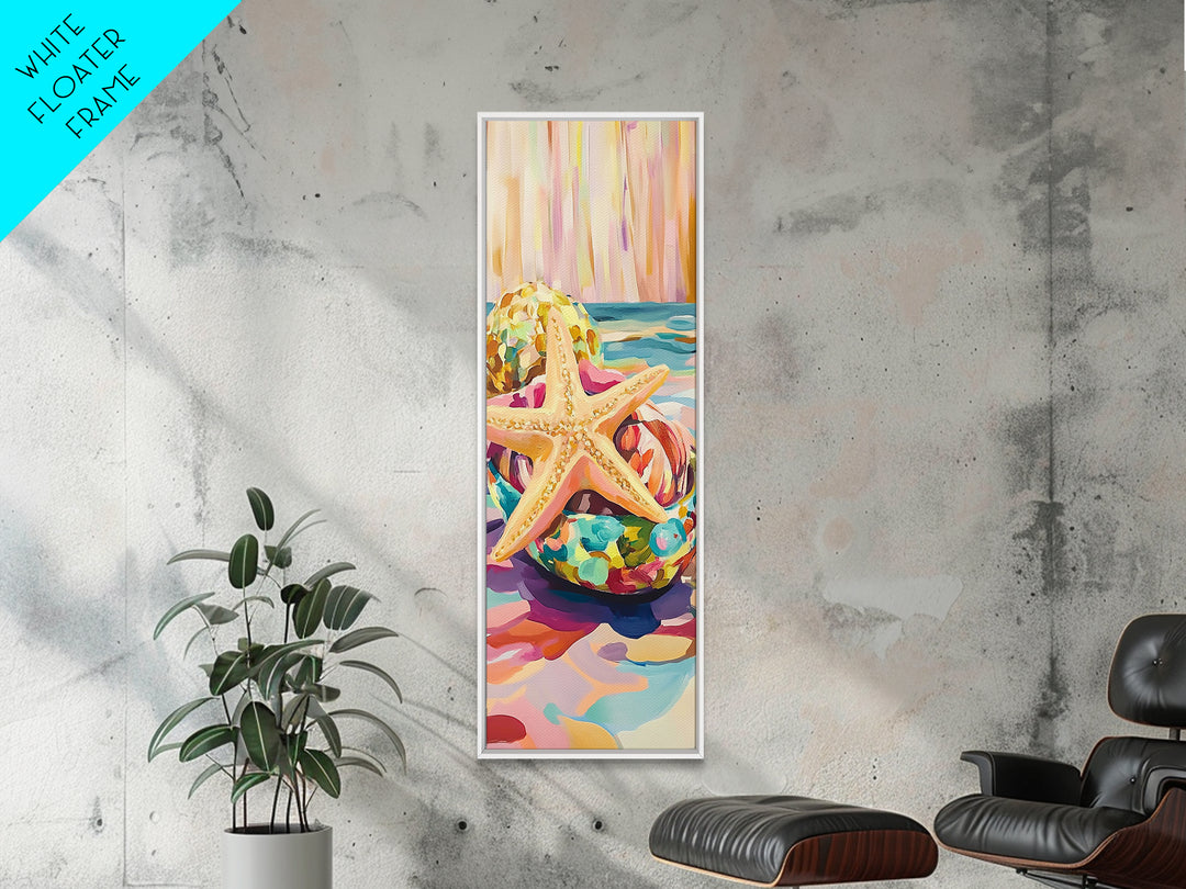 Golden Starfish In Glass Bowl Coastal Still Life Framed Canvas Print, Beach Wall Art, Ocean Decor, Summer Housewarming Gift