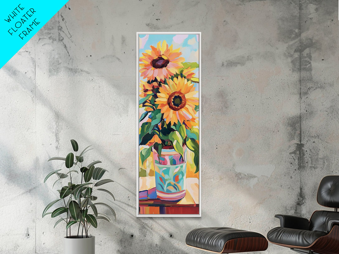 Bright Sunflowers In Patterned Vase Wall Art, Summer Floral Canvas Print, Farmhouse Kitchen Decor, Housewarming Gift For Her