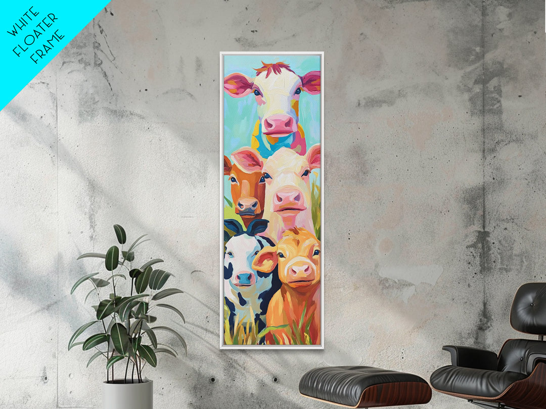 Cheerful Calves And Farm Cows Framed Canvas Print, Cute Animal Wall Art, Farmhouse Decor, Nursery Animal Art Gift For Kids Room