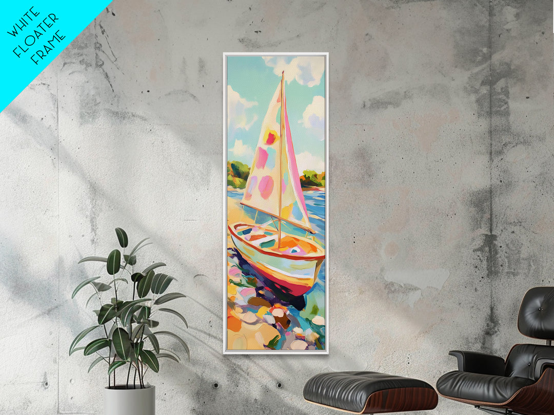 Sunny Sailboat On Blue Water Canvas Print, Nautical Wall Art, Summer Coastal Home Decor, Beach House Gift, Lake House Art