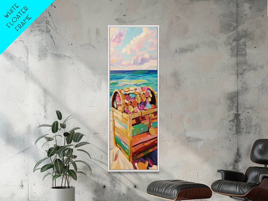 Beach Treasure Chest Of Shells And Coins Canvas Print, Coastal Wall Art, Ocean Wall Decor, Nautical Decor, Beach House Gift