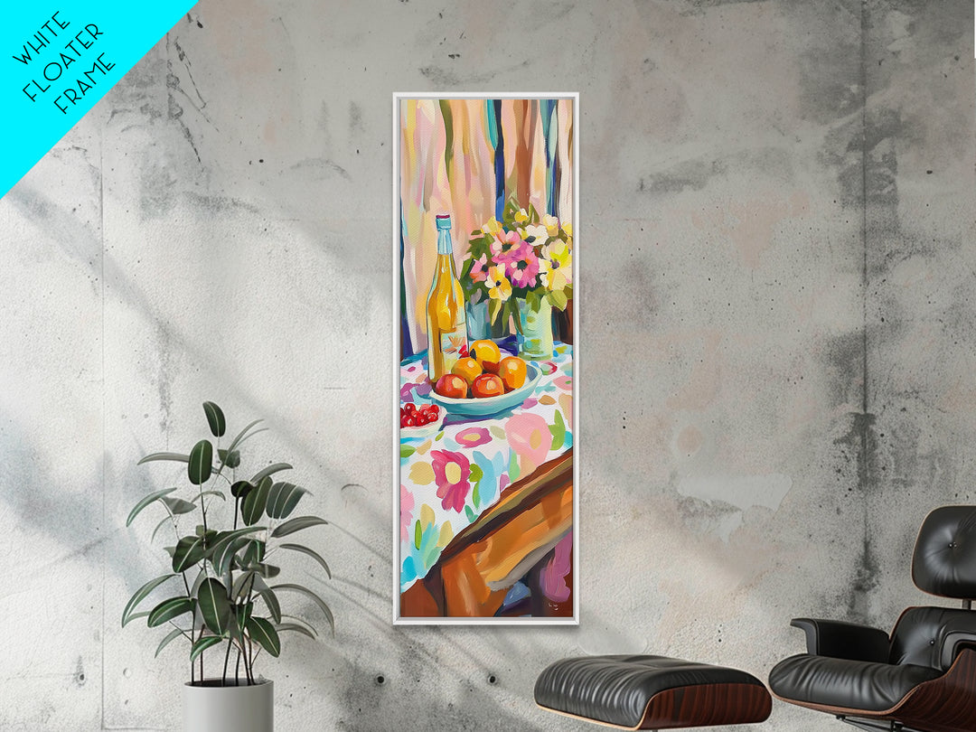 Wine Bottle Fruit And Flowers Wall Art, Colorful Kitchen Decor, Dining Room Art Print, Still Life Painting, Housewarming Gift