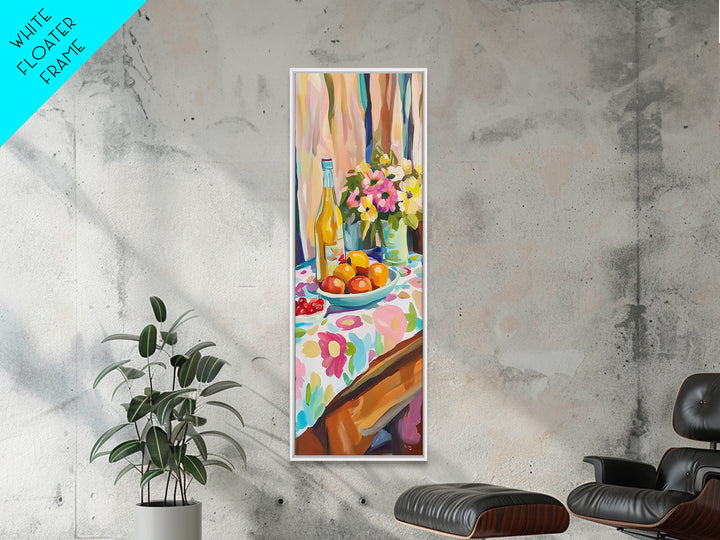Wine Bottle Fruit And Flowers Wall Art, Colorful Kitchen Decor, Dining Room Art Print, Still Life Painting, Housewarming Gift