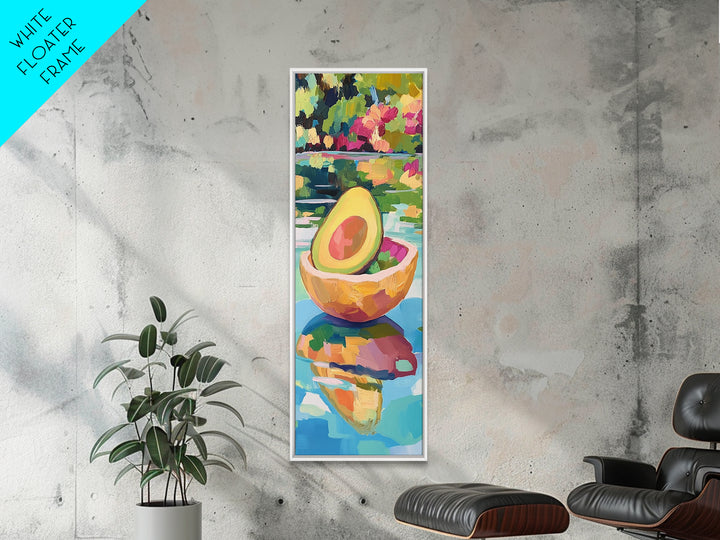 Avocado Half In Bowl Wall Art, Colorful Kitchen Print, Fresh Food Decor, Tropical Fruit Painting, Dining Room Canvas Print