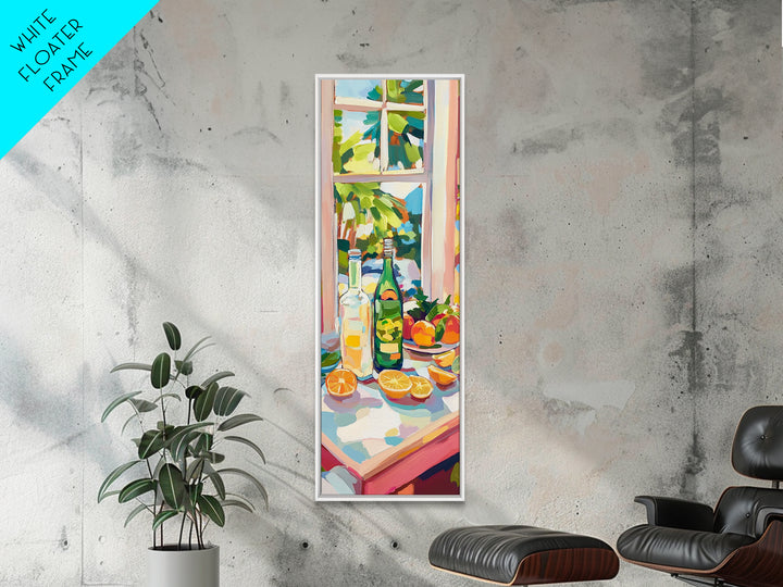 Sunny Window Bottles And Lemons Framed Canvas Print, Kitchen Wall Art, Citrus Wall Decor, Dining Room Prints, Home Decor