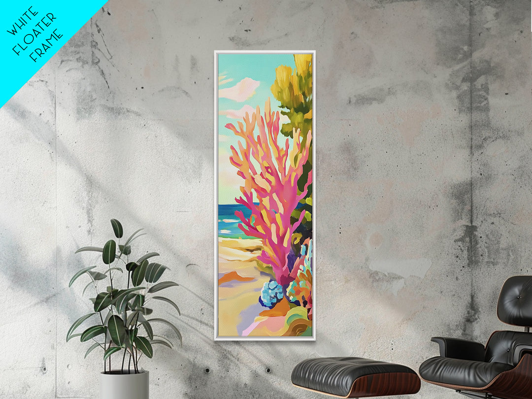 Pink Coral Reef By The Beach Canvas Print, Tropical Coastal Wall Art, Ocean Wall Decor, Bright Beach House Decor Gift For Her