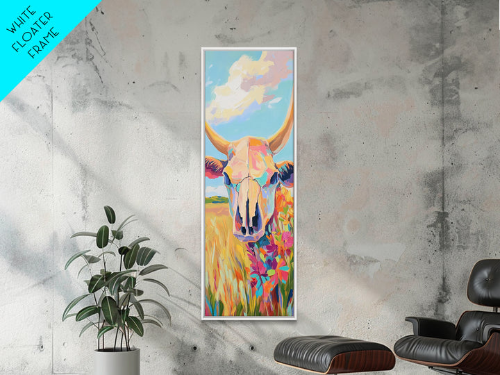 Pastel Cow Skull With Wildflowers Wall Art, Western Decor, Southwestern Canvas Print, Rustic Ranch Housewarming Gift For Her