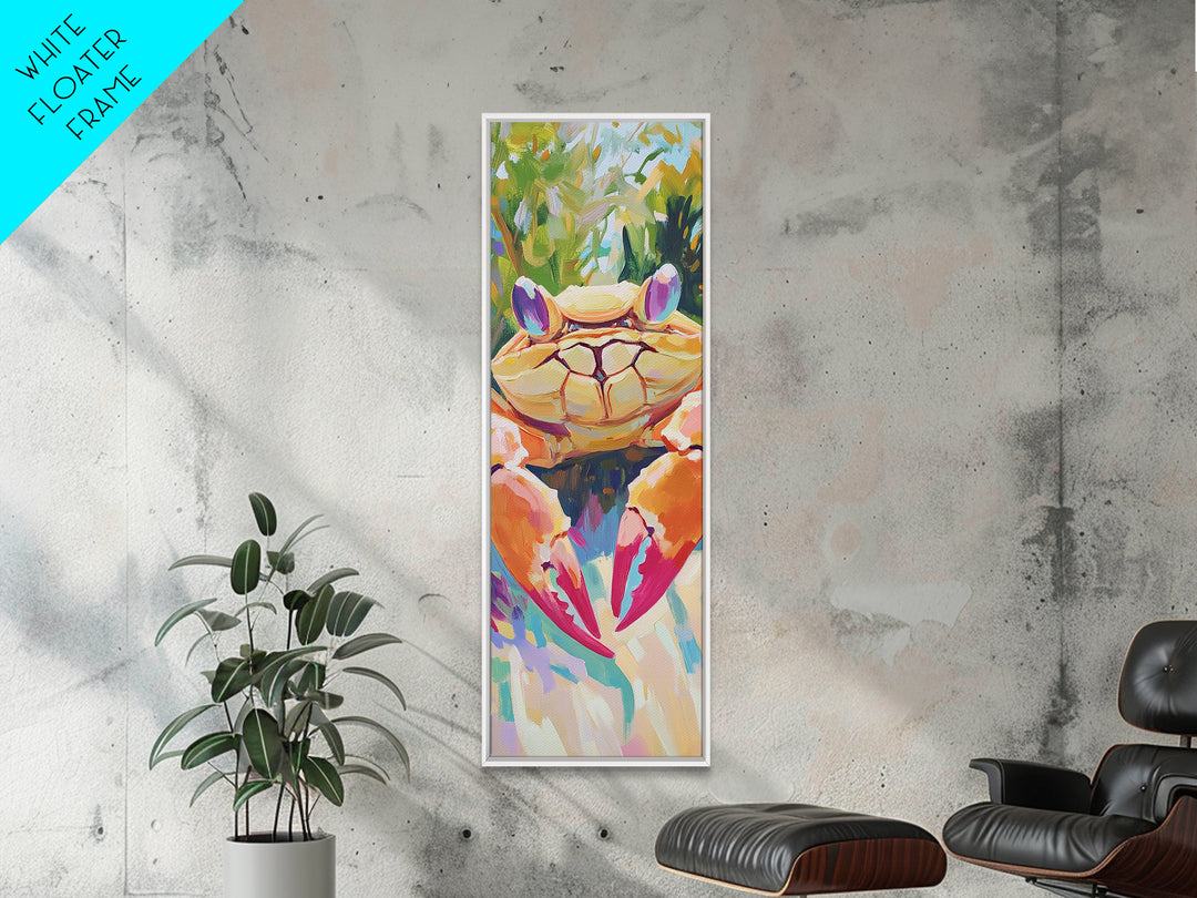 Bright Tropical Crab Portrait Canvas Print, Coastal Kitchen Wall Art, Nautical Beach House Decor, Sea Life Gift For Ocean Lovers