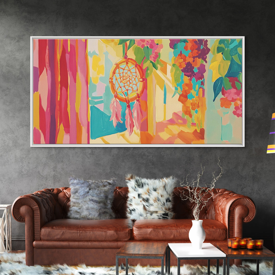 Sunlit Dreamcatcher And Hanging Plants Canvas Print, Boho Wall Art, Spiritual Home Decor, Whimsical Wall Decor Gift For Her