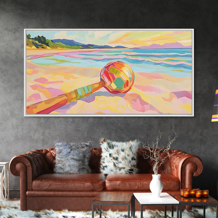 Colorful Paddle On Pastel Beach Wall Art, Coastal Wall Decor, Ocean Landscape Art, Summer Beach House Canvas Print Gift Idea