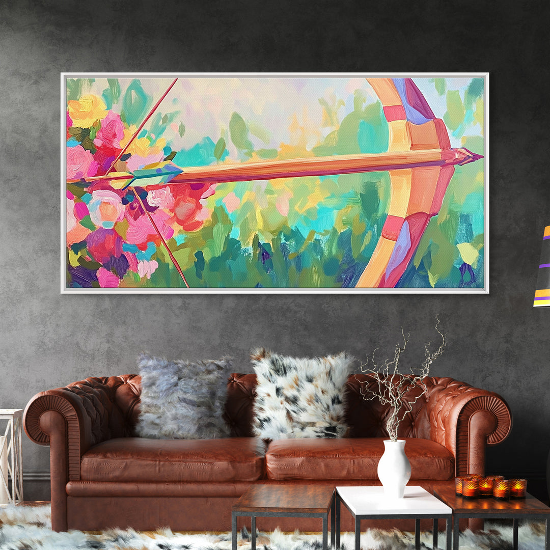 Floral Archery Bow And Arrow In Pastel Garden Wall Art, Whimsical Decor, Feminine Wall Art, Boho Wall Decor, Gift For Her