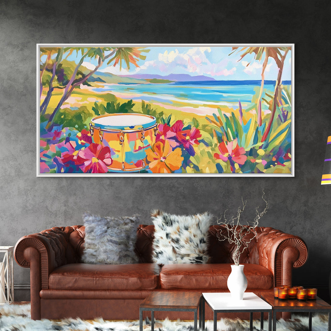 Tropical Beach Drum By Blue Ocean Wall Art, Coastal Wall Art, Beach House Decor, Vibrant Tropical Decor, Living Room Decor, Summer Gift