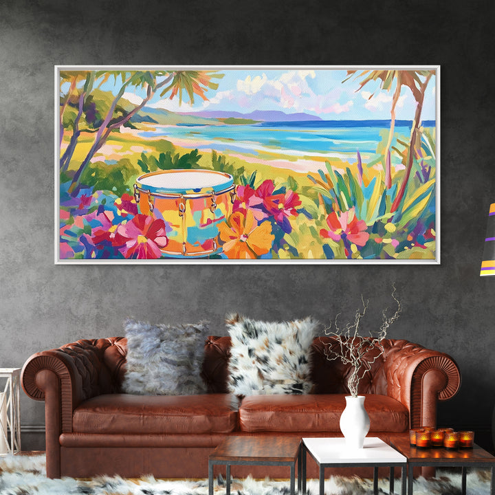 Tropical Beach Drum By Blue Ocean Wall Art, Coastal Wall Art, Beach House Decor, Vibrant Tropical Decor, Living Room Decor, Summer Gift