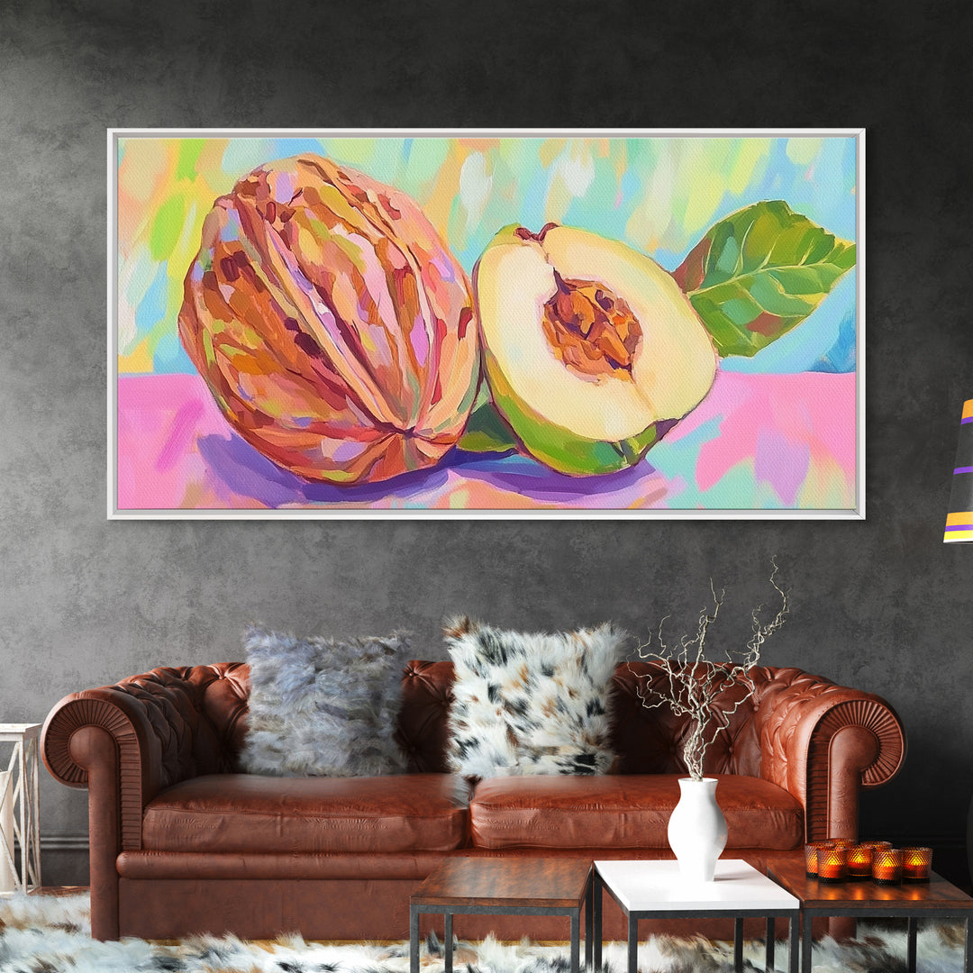 Tropical Cacao Pod And Cut Fruit Canvas Print, Colorful Kitchen Wall Art, Botanical Decor, Food Art Print, Housewarming Gift