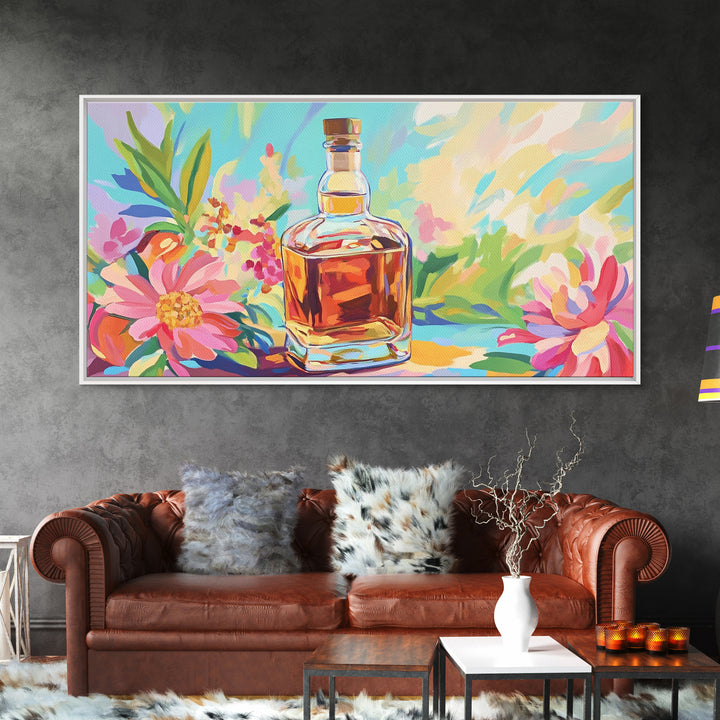Amber Whiskey Bottle Wall Art, Colorful Bar Cart Decor, Cocktail Canvas Wall Art, Home Bar Poster, Housewarming Gift Idea