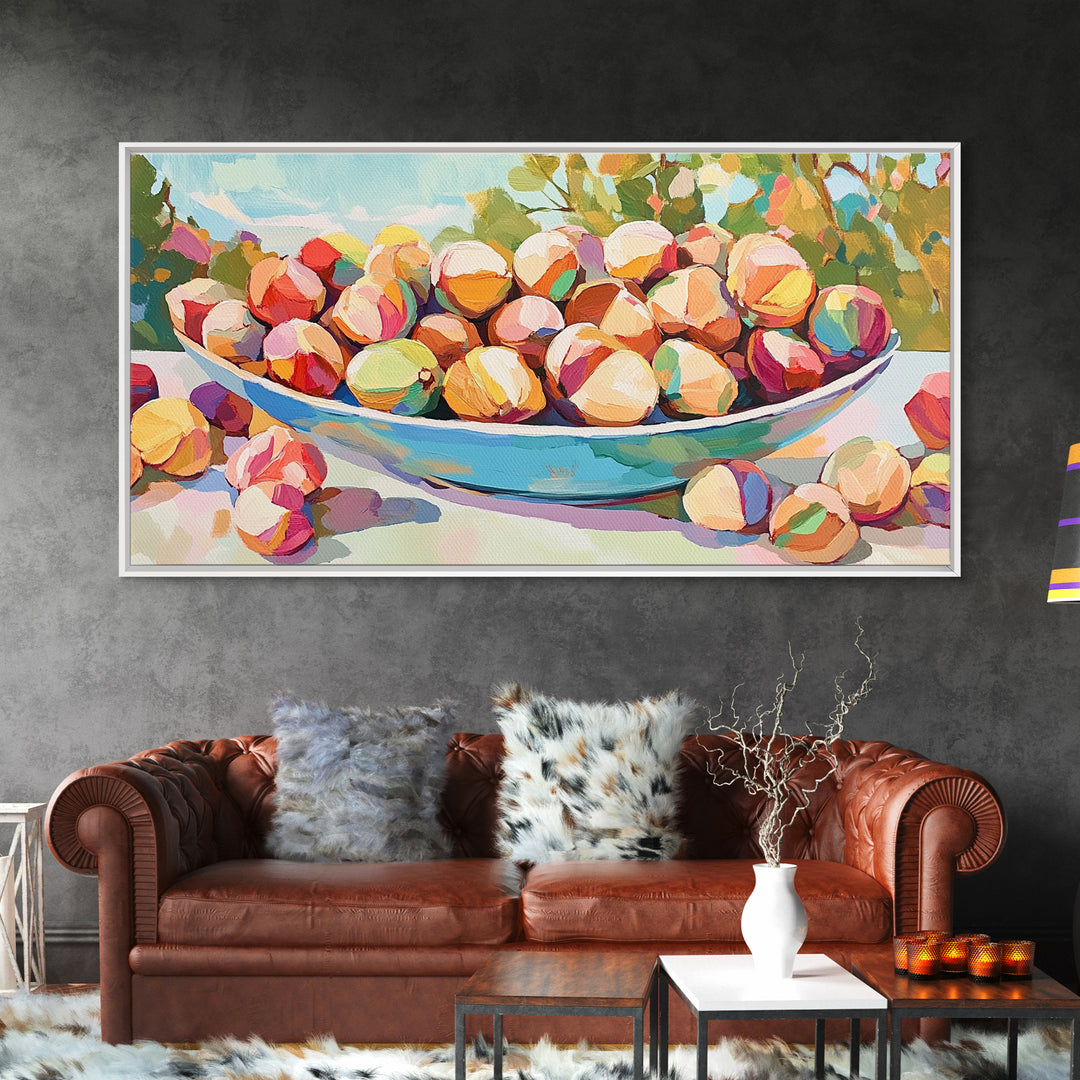 Sunlit Bowl Of Nuts Still Life Canvas Print, Colorful Kitchen Wall Art, Food Painting, Dining Room Decor, Housewarming Gift