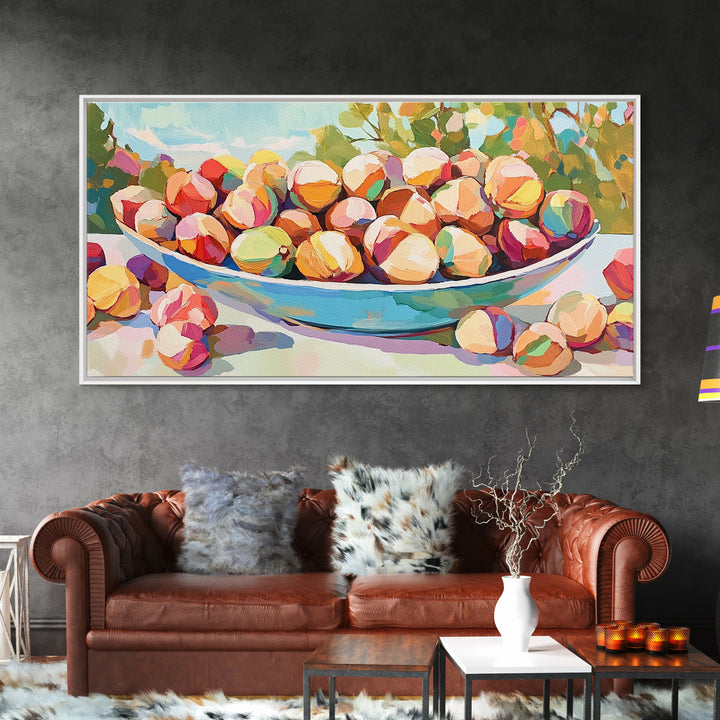 Sunlit Bowl Of Nuts Still Life Canvas Print, Colorful Kitchen Wall Art, Food Painting, Dining Room Decor, Housewarming Gift