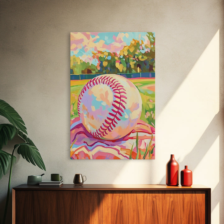 Pastel Baseball On Sunny Field Wall Art, Sports Wall Art, Boys Room Decor, Game Room Art, Baseball Decor, Gift For Him, Home Decor