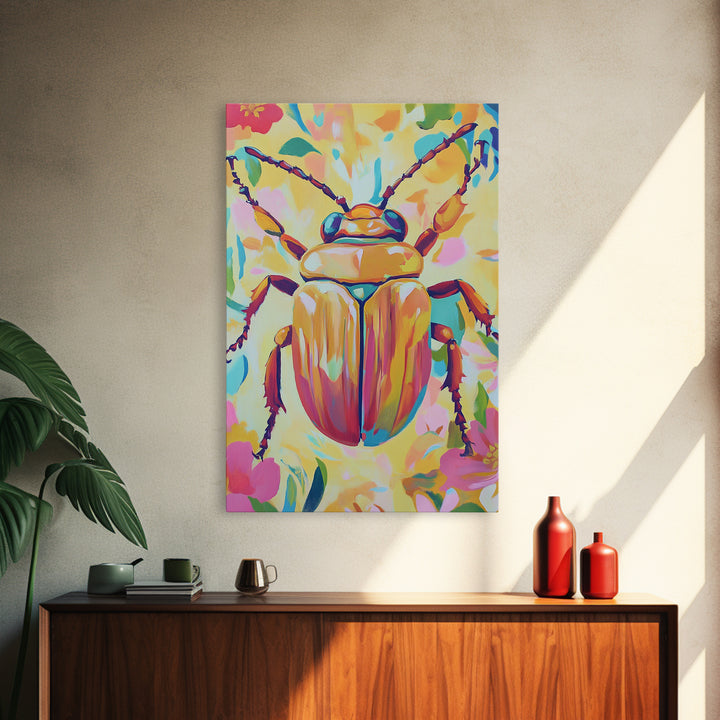 Golden Beetle Insect Wall Art, Colorful Animal Art, Whimsical Wildlife Print, Eclectic Home Decor, Nature Lover Gift, Insect Art