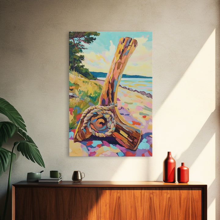 Driftwood Oar And Rope On Beach Canvas Print, Nautical Wall Art, Coastal Decor, Lake House Art, Gift For Him Or Her, Beach House Decor