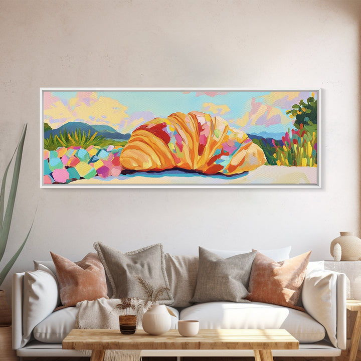 Giant Croissant By Sunny Coast Canvas Print, Whimsical Kitchen Wall Art, Bakery Decor, French Pastry Art, Cafe Poster, Home Decor
