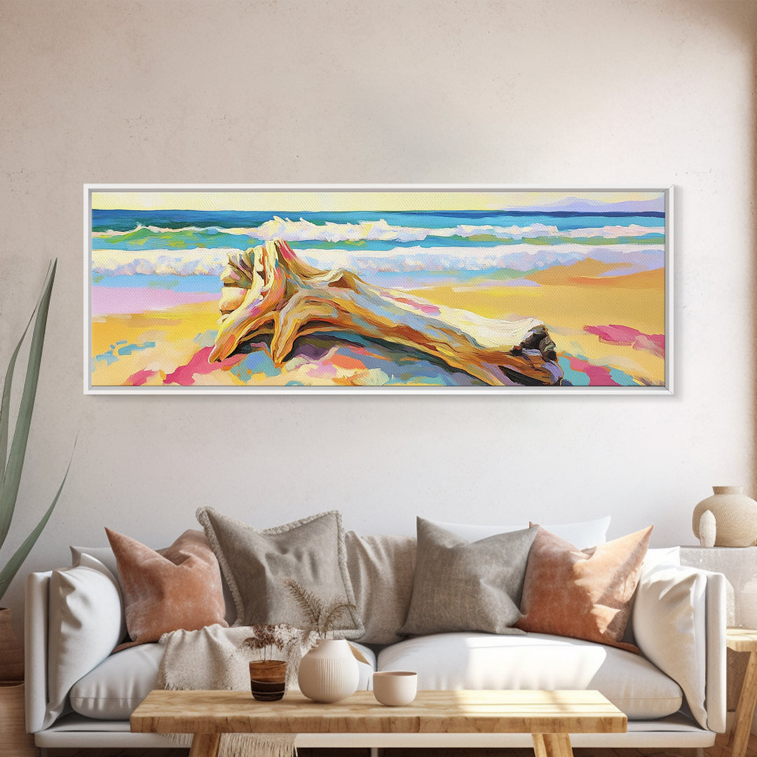 Sunlit Conch Shell On Beach Wall Art, Coastal Canvas Print, Ocean Seascape Decor, Beach House Living Room Wall Decor Gift