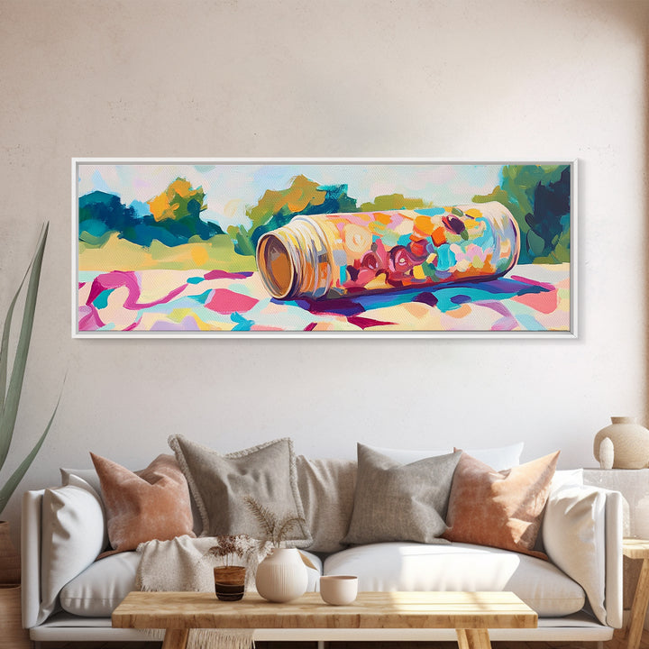 Spilled Picnic Tin With Berries Framed Canvas Print, Summer Wall Art, Food Art Print, Colorful Kitchen Decor, Housewarming Gift