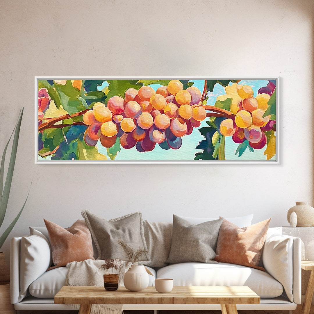 Golden Grapes On Sunlit Vineyard Vine Canvas Print, Winery Wall Art, Wine Lover Gift, Rustic Kitchen And Dining Room Decor