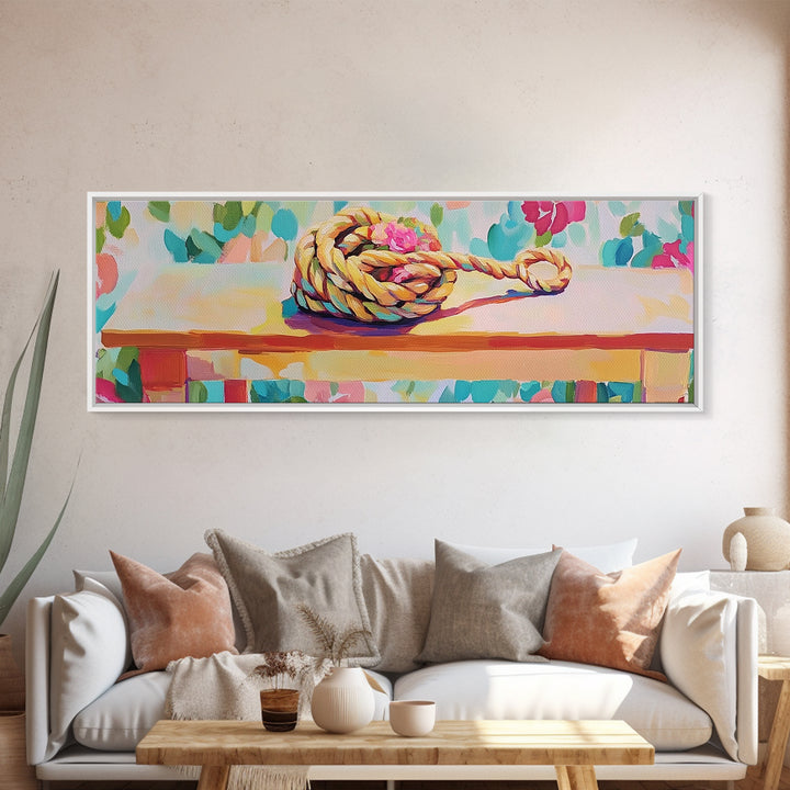 Braided Rope Knot Still Life Wall Art, Nautical Coastal Decor, Rustic Farmhouse Canvas Print, Beach House Gift, For Living Room Decor