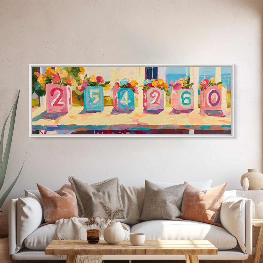 Colorful Number Blocks And Flowers Canvas Print, Nursery Wall Art, Kids Room Decor, Playroom Art, Pastel Baby Shower Gift