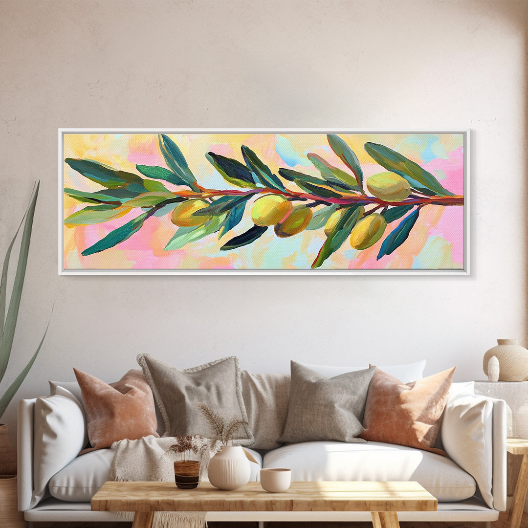 Olive Branch With Green Leaves Canvas Print, Mediterranean Kitchen Wall Art, Botanical Wall Decor, Tuscan Home Decor Gift