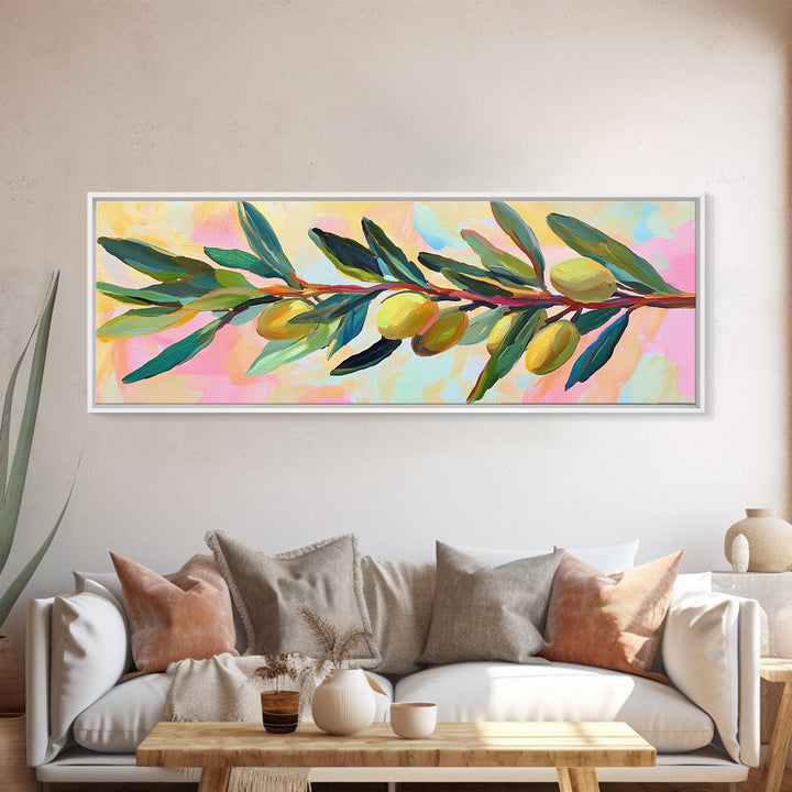 Olive Branch With Green Leaves Canvas Print, Mediterranean Kitchen Wall Art, Botanical Wall Decor, Tuscan Home Decor Gift