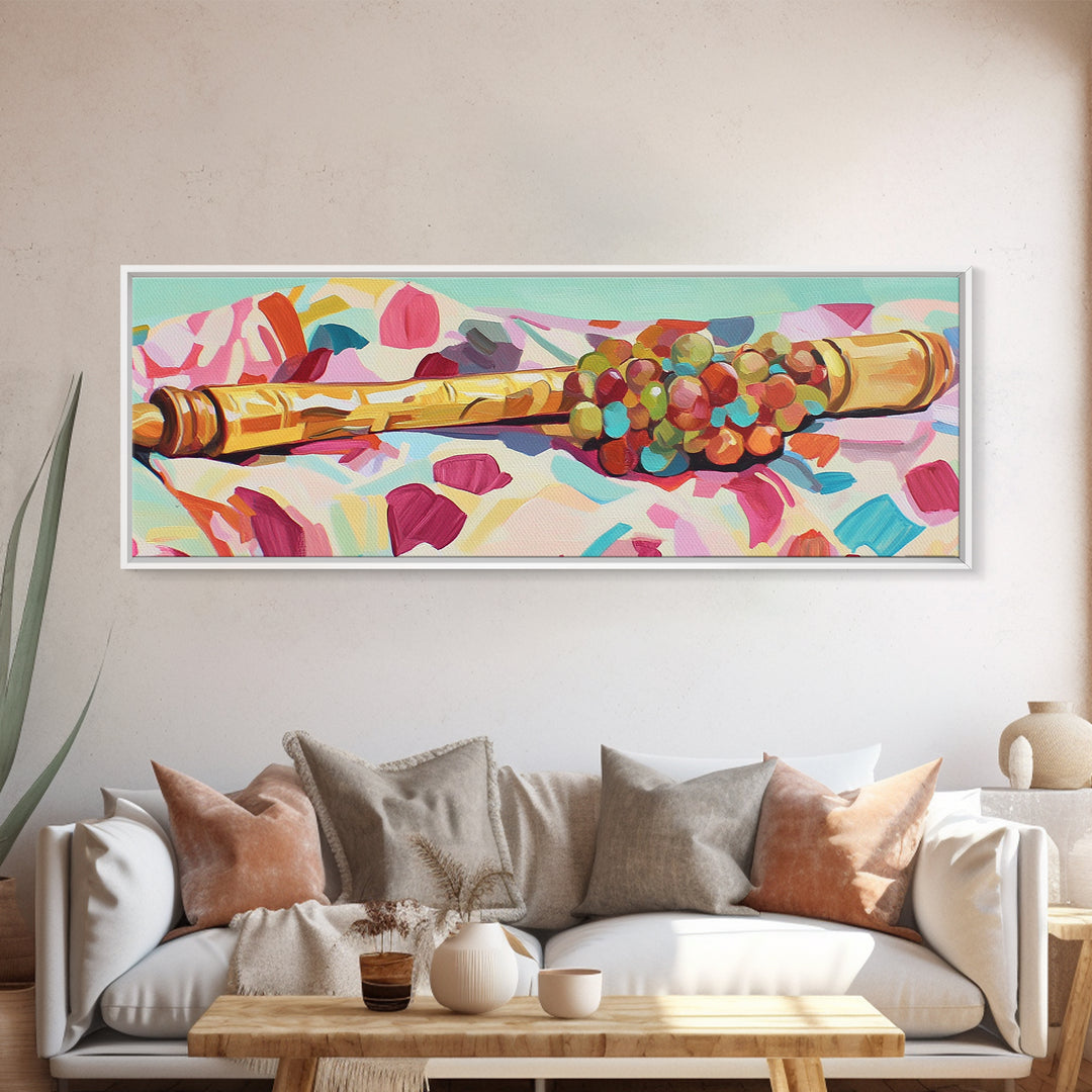 Golden Rolling Pin With Grapes Still Life Wall Art, French Kitchen Canvas Print, Wine Decor, Food Lover Housewarming Gift