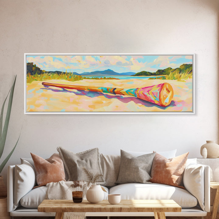 Sunny Beach With Colorful Rolled Mat Wall Art, Coastal Landscape Canvas Print, Ocean Decor, Summer Beach House Art Print