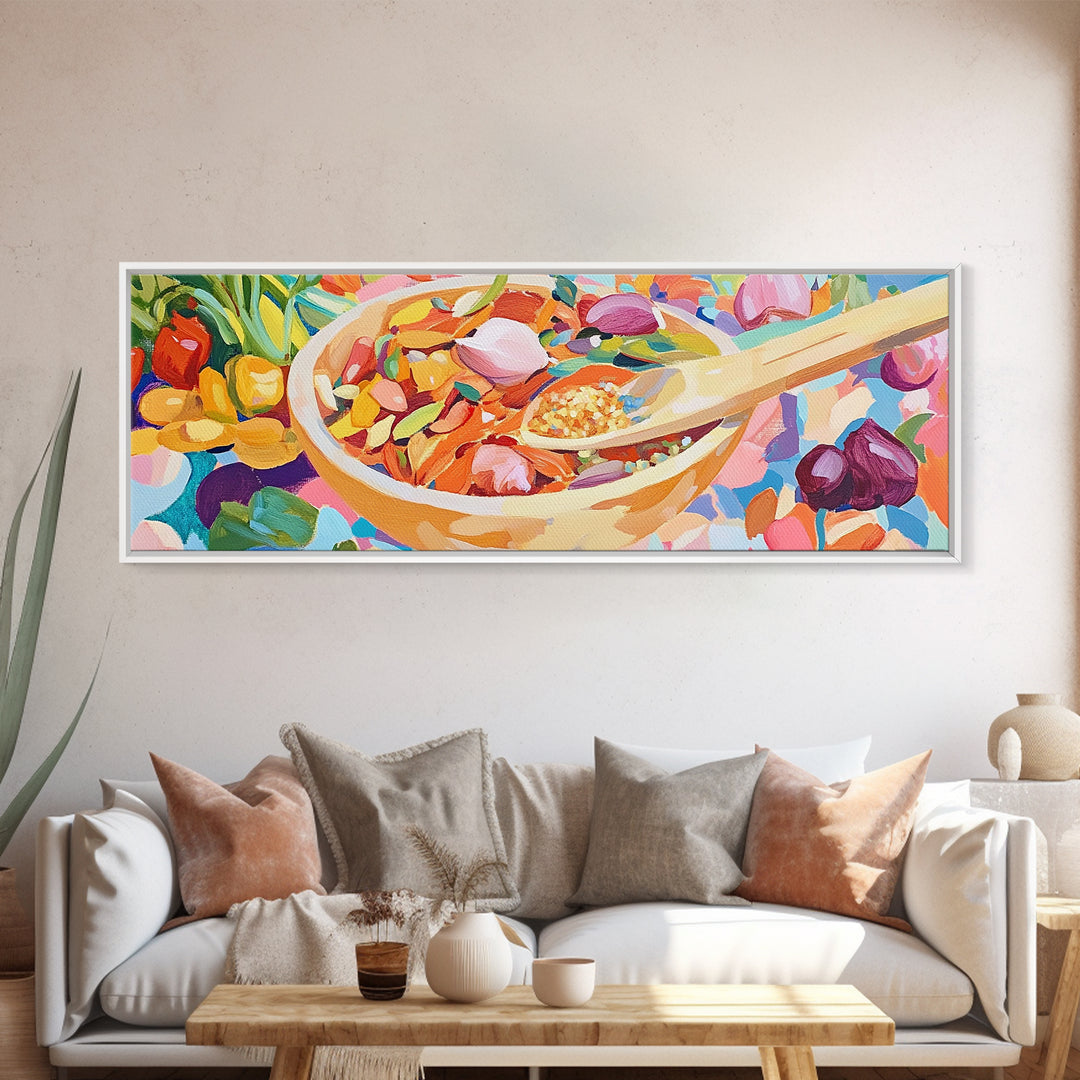 Colorful Kitchen Spice Bowl Canvas Print, Whimsical Food Wall Art, Bright Dining Room Decor, Chef Gift, Housewarming Gift