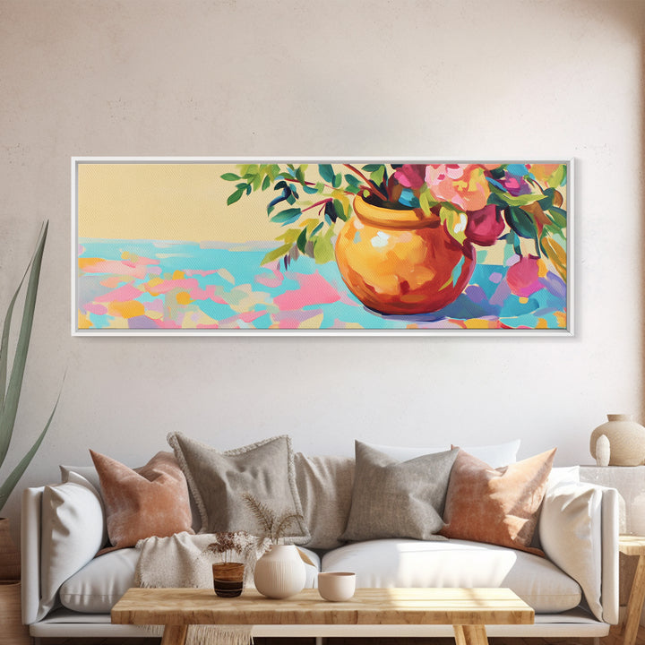 Orange Vase With Loose Floral Bouquet Wall Art, Minimalist Still Life Print, Warm Neutral Home Decor, Modern Wall Decor Gift