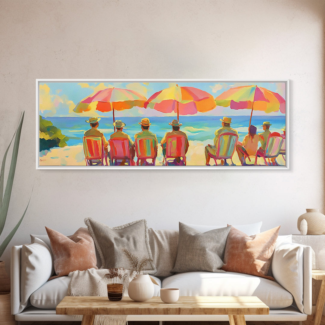 Beach Umbrellas With Seaside Chairs Wall Art, Coastal Canvas Print, Summer Beach Decor, Beach House Living Room Art, Ocean Wall Decor