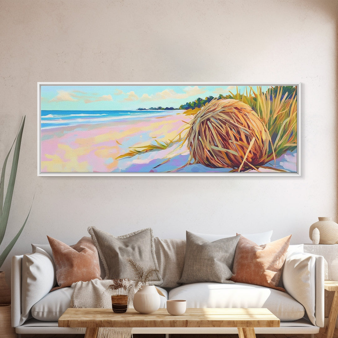 Pastel Beach Driftwood Grass Wall Art, Coastal Canvas Print, Ocean Landscape, Beach House Decor, Calming Seascape Home Gift